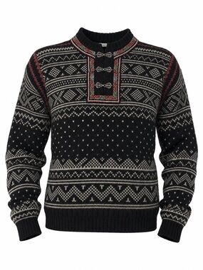 L.M. Norway Wool Sweater with Black, Gray & Red Detailing